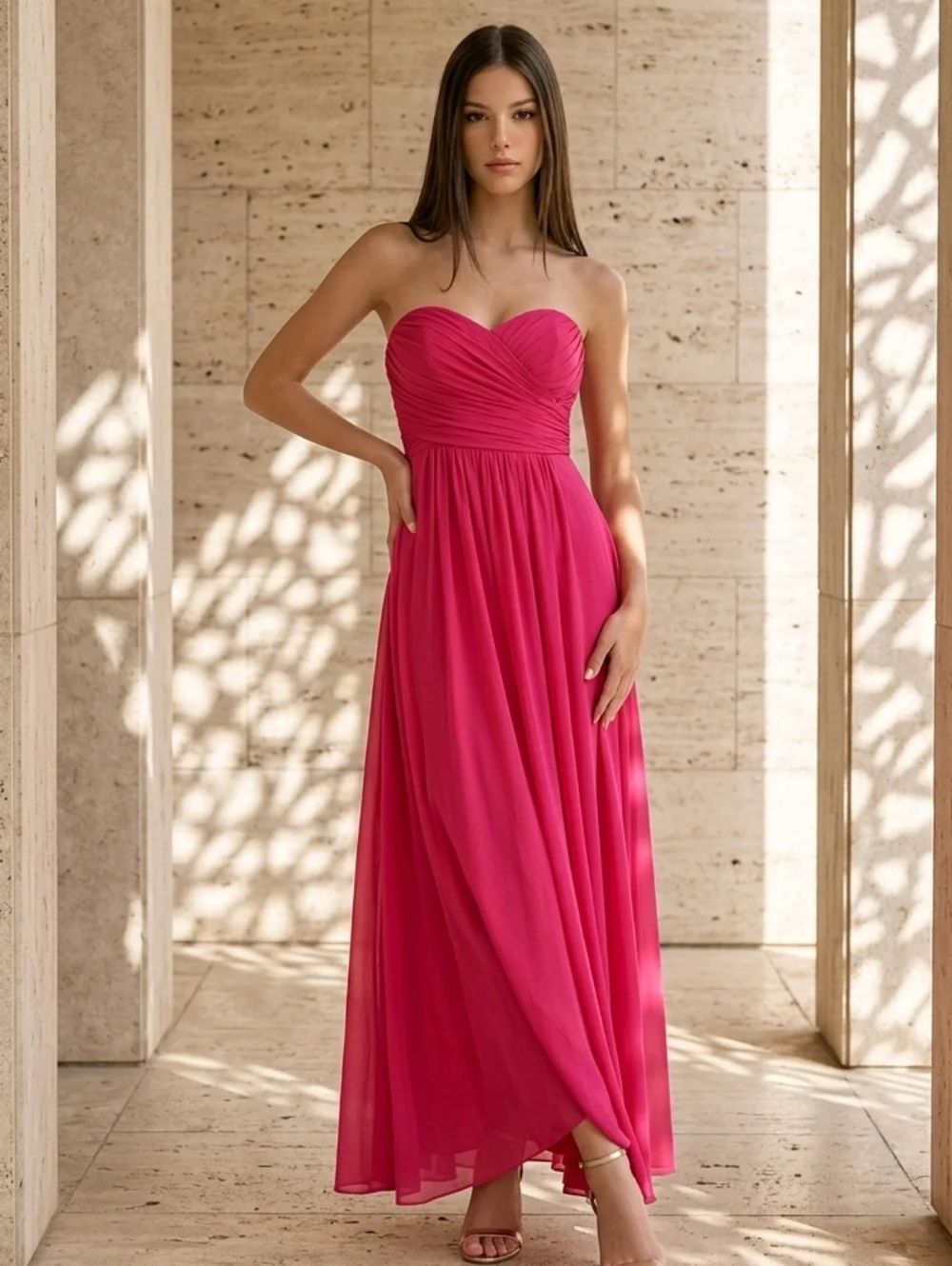 Melon Pink Chiffon Bridesmaid Dress Strapless Formal Gown 10 Romantic Princess
